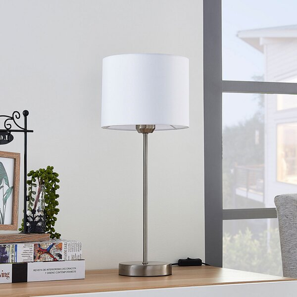Lindby stolna lampa Annatina, bijela, nikal, visina 48 cm, tekstil, Sivo, spavaća soba, Tkanina / tekstil