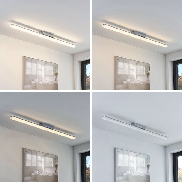Lindby LED kupaonska stropna svjetiljka Levke, 100 cm, prigušiva, IP44, prigušiva, Bijela, kupaonica, Metal