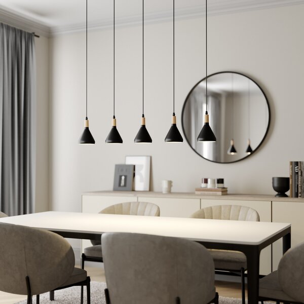 Lindby visilica Arina, 100 cm, crna, 5 lampica, prigušiva, Crno, Dnevni boravak/blagovaonica, Metal