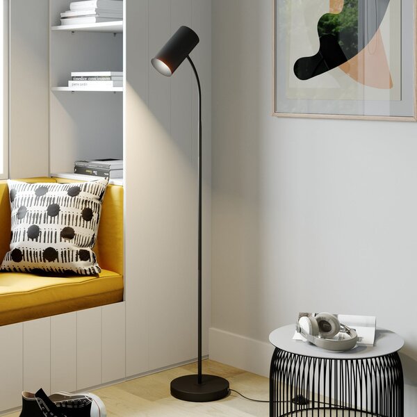 Lindby podna lampa Karoli, crna, 156 cm, metalna, fleksibilna ruka, Crno, Dnevni boravak/blagovaonica, Metal
