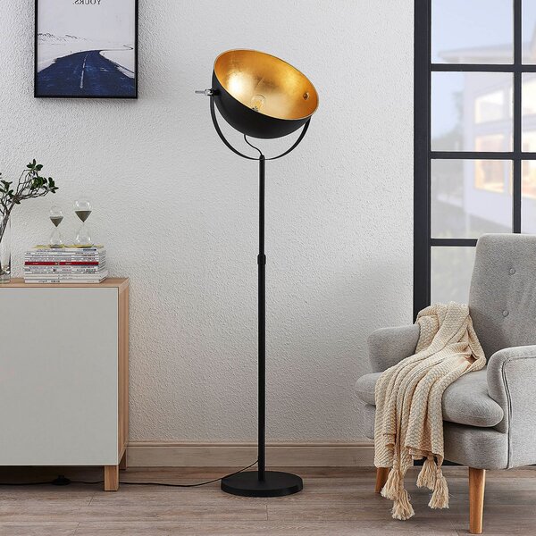 Lindby podna lampa Muriel, 1 žarulja, crna/zlatna, metal, Crno, Dnevni boravak/blagovaonica, Metal