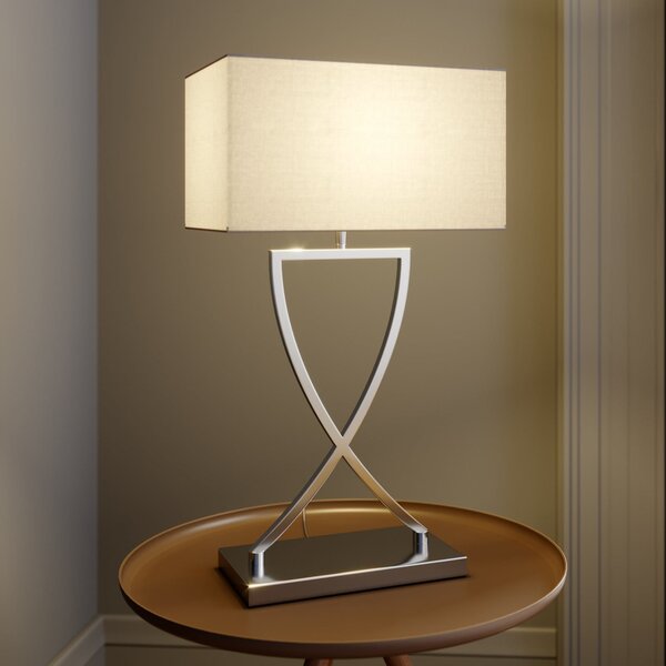 Lucande stolna lampa Evaine, krom/bijela, metal, 66 cm, E27, Metalik, Dnevni boravak/blagovaonica, Metal