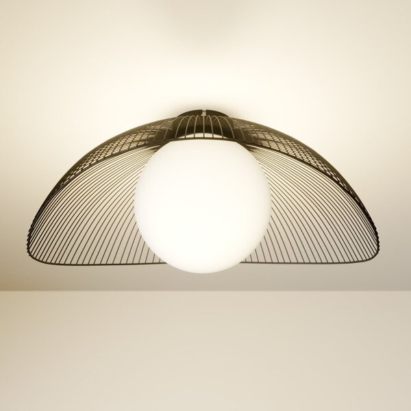 Lindby stropna lampa Fabronia, crno/bijela, staklo, globus, E27, prigušiva, Crno, Dnevni boravak/blagovaonica, Metal