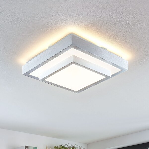 Lindby LED stropna svjetiljka Mirco, 32 cm, kvadratna, aluminij, Metalik, Dnevni boravak/blagovaonica, Metal