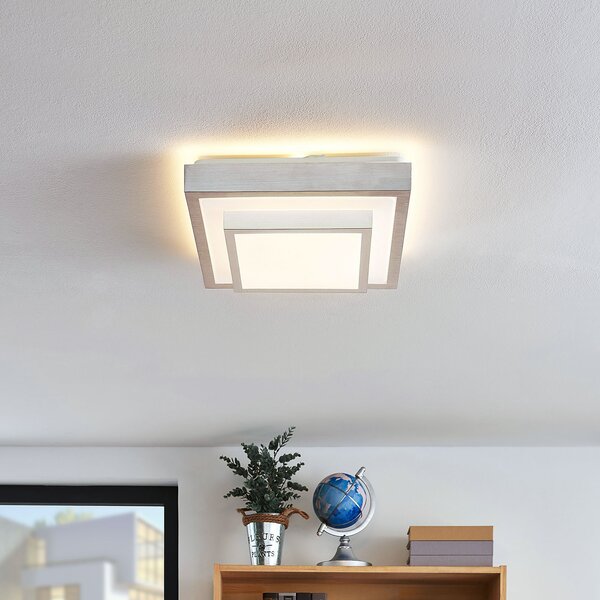 Lindby LED stropna svjetiljka Mirco, 32 cm, kvadratna, aluminij, Metalik, Dnevni boravak/blagovaonica, Metal