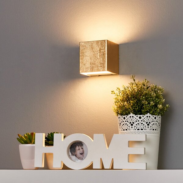 Lindby LED zidna lampa Quentin, širine 9 cm, zlatne boje, metal, Zlato / mjed, Područje hodnika, Metal