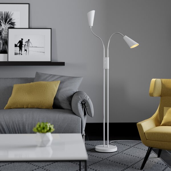 Lucande Podna lampa Medira, bijela, 2 žarulje, podesiva, GU10, Bijela, Dnevni boravak/blagovaonica, Metal, Svjetlo za čitanje