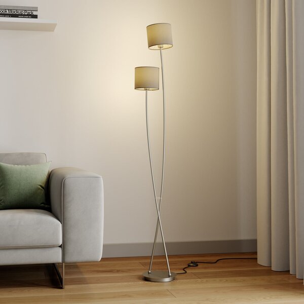 Lucande Podna lampa Julijana, 2 žarulje, sjenila od tkanine, Bež, Dnevni boravak/blagovaonica, Tkanina / tekstil