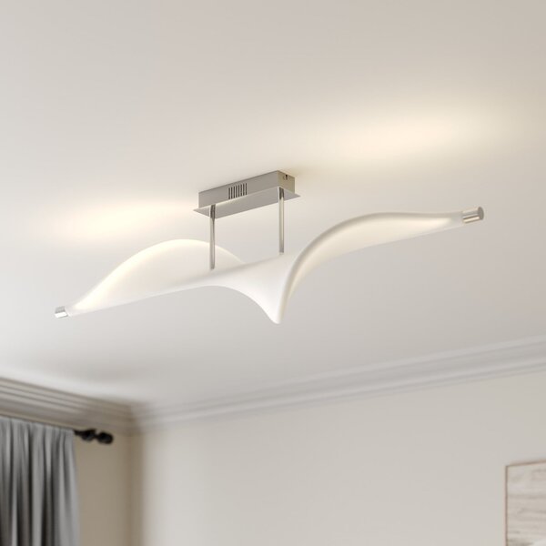 Lucande LED stropna svjetiljka Edano, 122 cm, bijela, tekstil, prigušiva, prigušiva, Bijela, Dnevni boravak/blagovaonica, Tkanina / tekstil