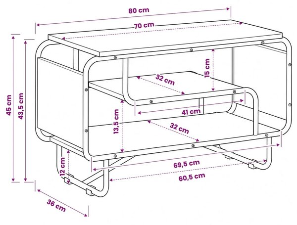 TV stalak 80 x 36 x 45 cm Hrast artisan Konstruirano drvo - Hrast artisan 80 x 36 x 45 cm
