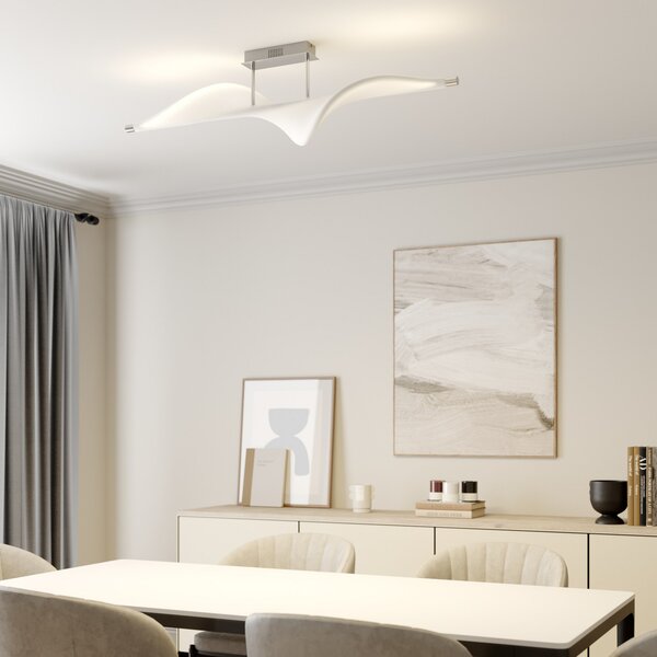 Lucande LED stropna svjetiljka Edano, 122 cm, bijela, tekstil, prigušiva, prigušiva, Bijela, Dnevni boravak/blagovaonica, Tkanina / tekstil