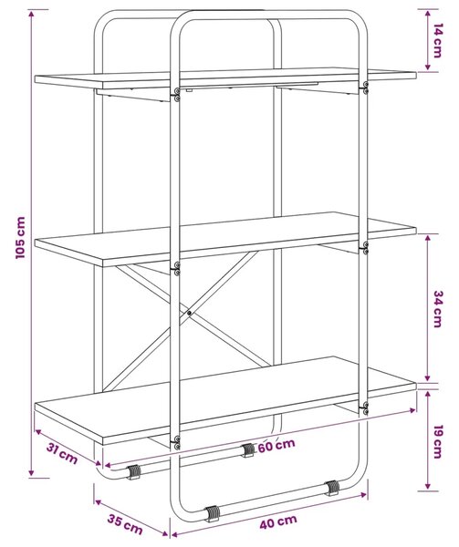 Polica 3 razina 60 x 35 x 105 cm PB Hrast artisan - Hrast artisan 60 x 35 x 105 cm