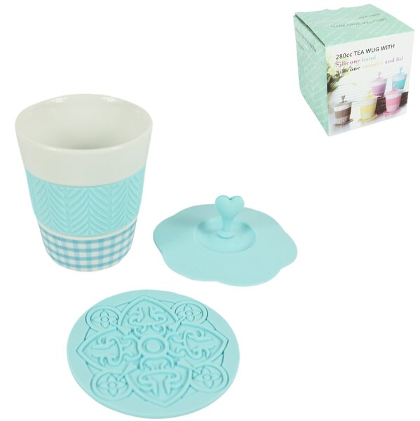 Porculanska šalica AQUELLE sa silikonskim dodacima 280 ml, plava