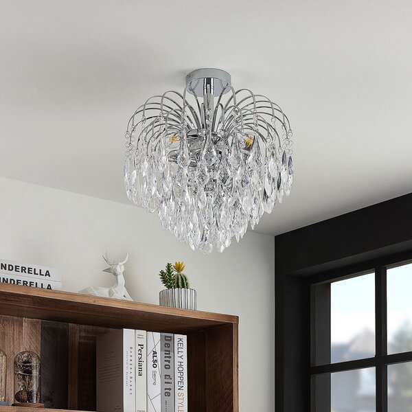Lindby stropno svjetlo Silino, siva, metal, Ø 40cm, E14, prigušiva, Metalik, Dnevni boravak/blagovaonica, Metal