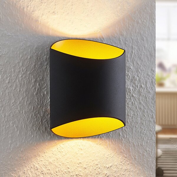 Arcchio Zidna lampa Archio Vilja, crna, zlatna, ovalna, prigušiva, Crno, Područje hodnika, Metal