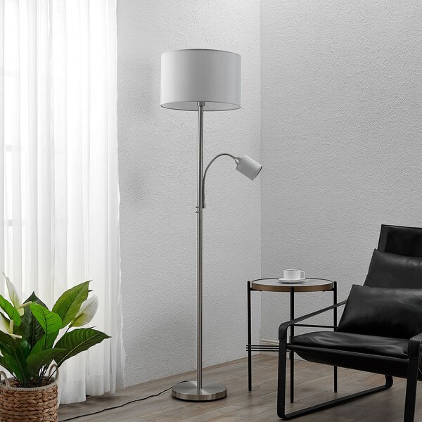 Lindby podna lampa Colima, siva, tkanina, za čitanje, 170cm, Sivo, Dnevni boravak/blagovaonica, Metal