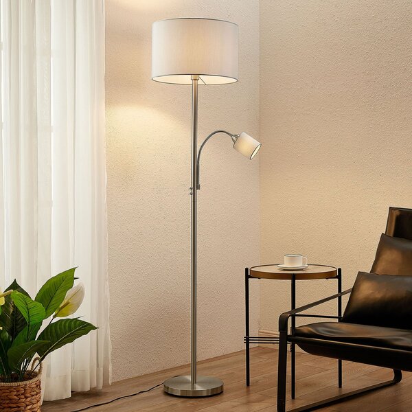 Lindby podna lampa Colima, siva, tkanina, za čitanje, 170cm, Sivo, Dnevni boravak/blagovaonica, Metal