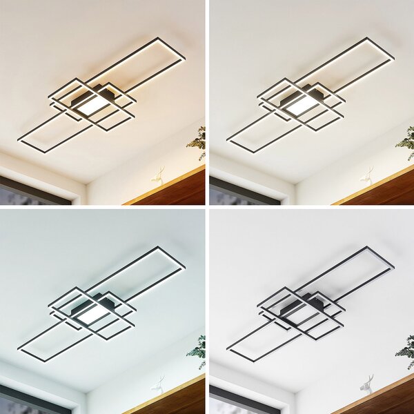 Lindby LED stropna svjetiljka Caitlin, antracit, metal, 105cm, prigušiva, Crno, Dnevni boravak/blagovaonica, Metal