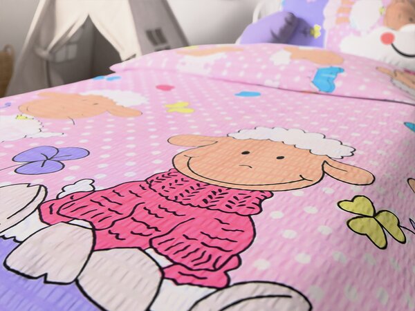 Kreppaste posteljine za krevetić OVČICE ružičaste Dimenzije posteljine: 45 x 65 cm | 90 x 135 cm