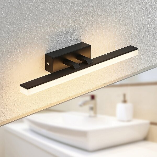 Lucande LED zidna svjetiljka Lisana, horizontalna, 46 cm, IP44, Crno, kupaonica, Metal