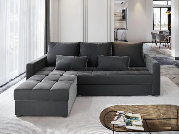 Tamno siva kutna garnitura na razvlačenje ZENOVA 220 x 140 cm, obostrana