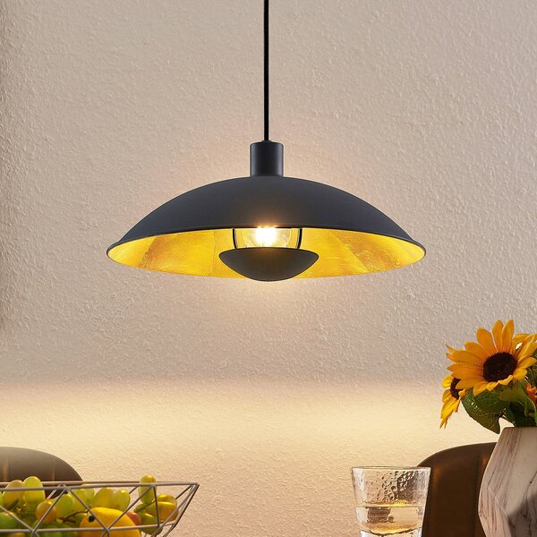 Lindby viseća lampa Narisara, Ø 40 cm, E27, crno-zlatna, prigušiva, Crno, Dnevni boravak/blagovaonica, Metal