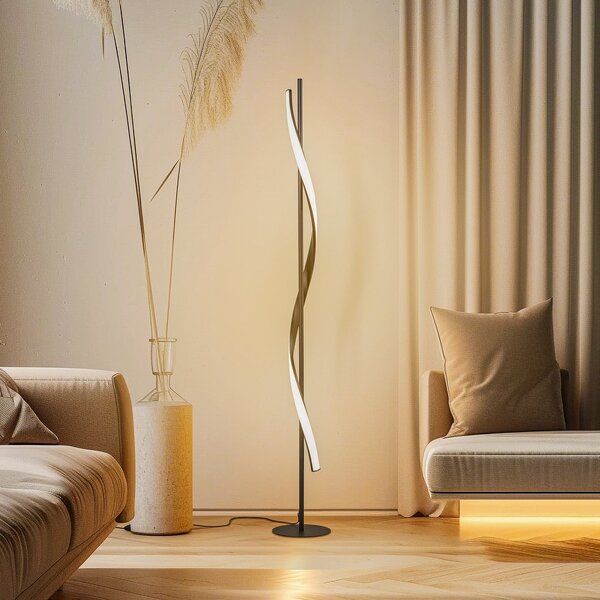 Lindby LED podna lampa Munja, crna, metalna, prigušiva, prigušiva, Crno, Dnevni boravak/blagovaonica, Metal