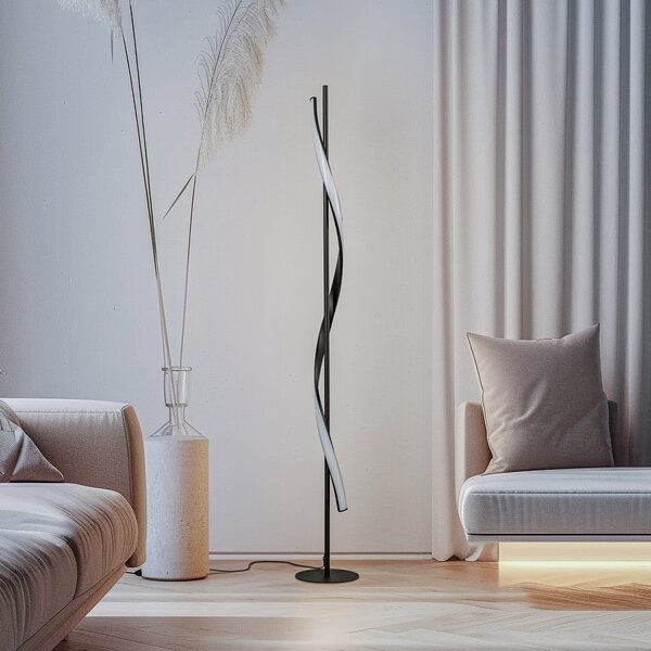 Lindby LED podna lampa Munja, crna, metalna, prigušiva, prigušiva, Crno, Dnevni boravak/blagovaonica, Metal
