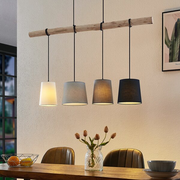 Lindby viseća lampa Hinai, crna/siva/bijela, tekstil, 116cm, prigušiva, Sivo, Dnevni boravak/blagovaonica, Tkanina / tekstil