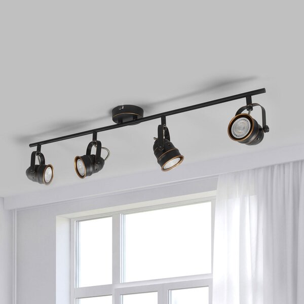 Lindby Leonor stropni reflektor, 4 žarulje, crni, metal, 78 cm, prigušiva, Crno, Dnevni boravak/blagovaonica, Metal