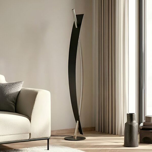 Lucande LED podna lampa Marija, crna, metal, visina 140 cm, prigušiva, Crno, Dnevni boravak/blagovaonica, Metal