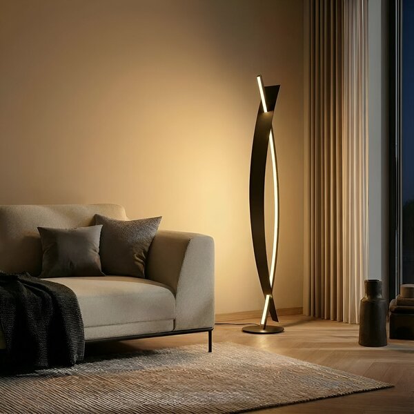 Lucande LED podna lampa Marija, crna, metal, visina 140 cm, prigušiva, Crno, Dnevni boravak/blagovaonica, Metal