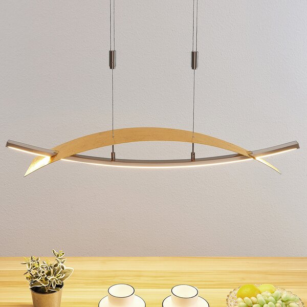 Lucande LED visilica Marija, 91 cm, zlatne boje, prigušivanje, prigušiva, Zlato / mjed, Dnevni boravak/blagovaonica, Metal