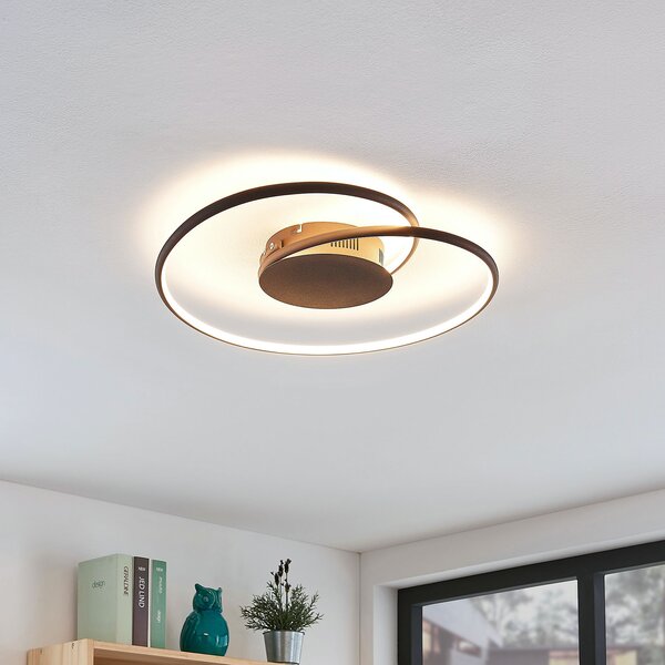Lindby LED stropna svjetiljka Joline, Ø 45 cm, hrđavo smeđa, metal, Smeđa / hrđa, Dnevni boravak/blagovaonica, Metal