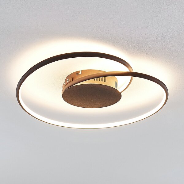 Lindby LED stropna svjetiljka Joline, Ø 45 cm, hrđavo smeđa, metal, Smeđa / hrđa, Dnevni boravak/blagovaonica, Metal