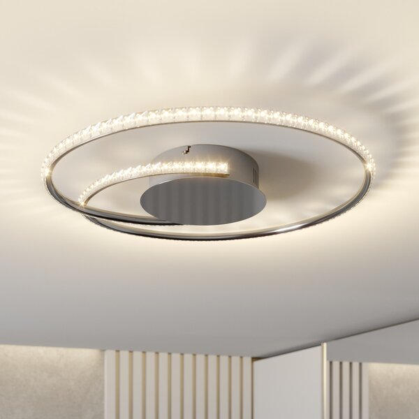 Lindby LED stropna svjetiljka Joline, Ø 45 cm, kristali, metal, Metalik, Dnevni boravak/blagovaonica, Metal