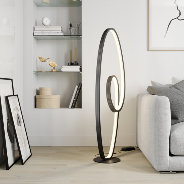 Lucande LED podna lampa Bronwyn, 122cm, antracit, aluminij, prigušiva, Crno, Dnevni boravak/blagovaonica, Metal