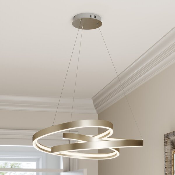 Lucande LED visilica Gunbritt, Ø 80 cm, srebrna, prigušiva, prigušiva, Metalik, Dnevni boravak/blagovaonica, Aluminij