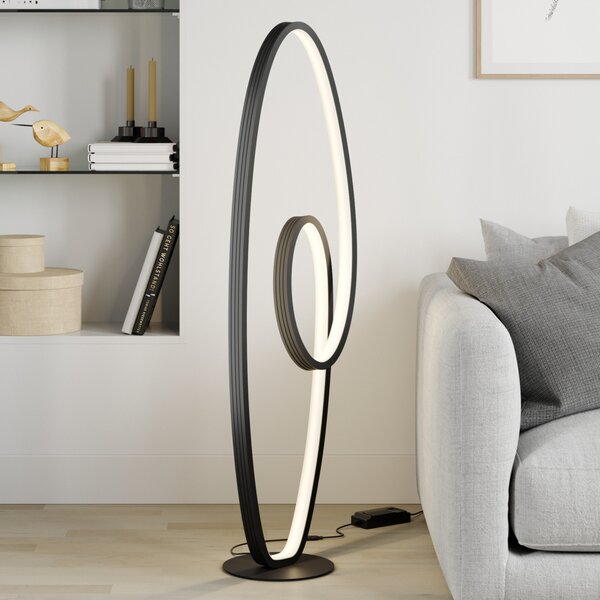 Lucande LED podna lampa Bronwyn, 122cm, antracit, aluminij, prigušiva, Crno, Dnevni boravak/blagovaonica, Metal