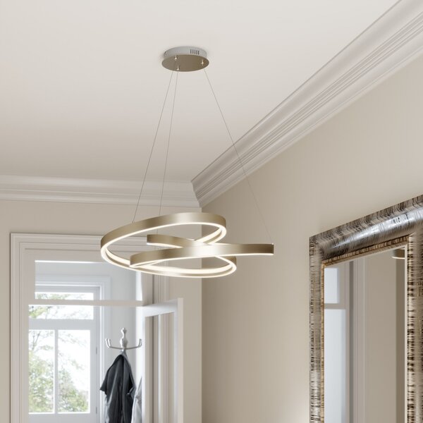 Lucande LED visilica Gunbritt, Ø 80 cm, srebrna, prigušiva, prigušiva, Metalik, Dnevni boravak/blagovaonica, Aluminij