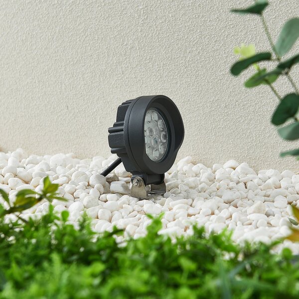 Lindby Emar LED Ground Spike reflektor u tamno sivoj boji, Crno, Metal