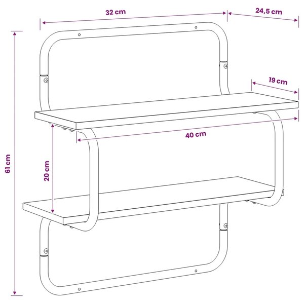 Zidna polica s 2 razine Hrast artisan 40 x 24 5 x 61 cm - Hrast artisan 40 cm 2 razine