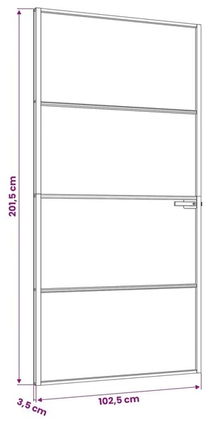 Unutarnja vrata 102 5 x 201 5 cm Kaljeno Staklo i Aluminij - Crna 102 5 x 201 5 cm 3 vodoravne šipke