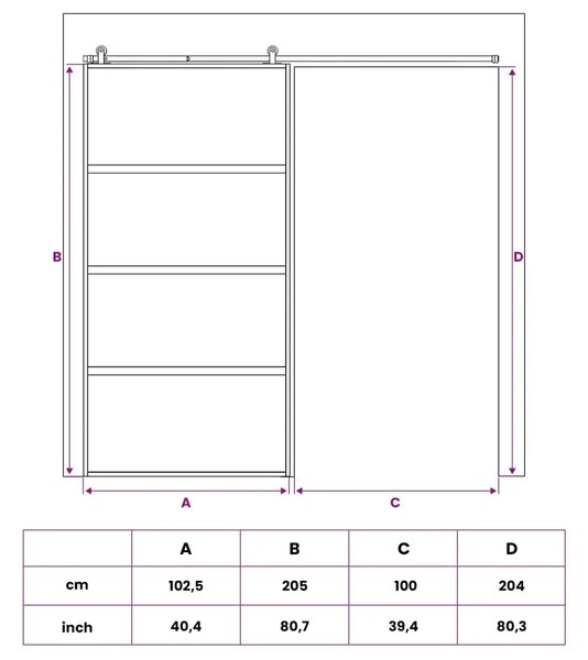 Klizna vrata 102.5 x 205 cm Kaljeno Staklo i Aluminij - Crna 102 5 x 205 cm Tamno prozirno