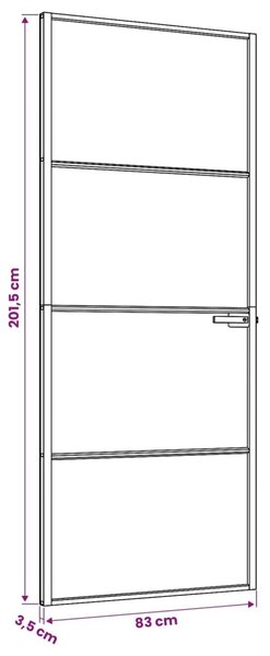 Unutarnja vrata 83 x 201 5 cm Kaljeno Staklo i Aluminij - Crna 83 x 201 5 cm 3 vodoravne šipke