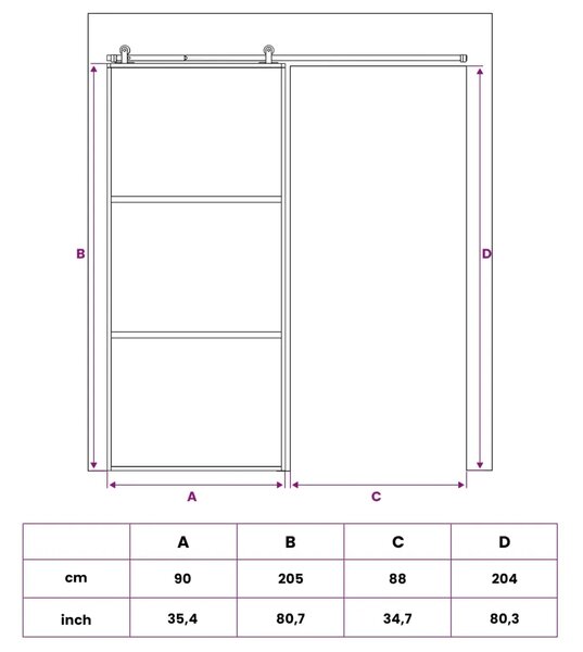 Klizna vrata 90 x 205 cm Kaljeno Staklo i Aluminij - 90 x 205 cm 2 horizontalne šipke (tamno prozirno staklo)
