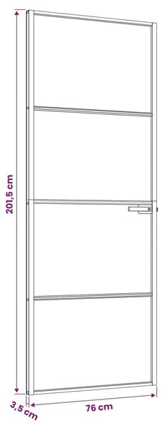 Unutarnja vrata 76 x 201 5 cm Kaljeno Staklo i Aluminij - Crna 76 x 201 5 cm 3 vodoravne šipke