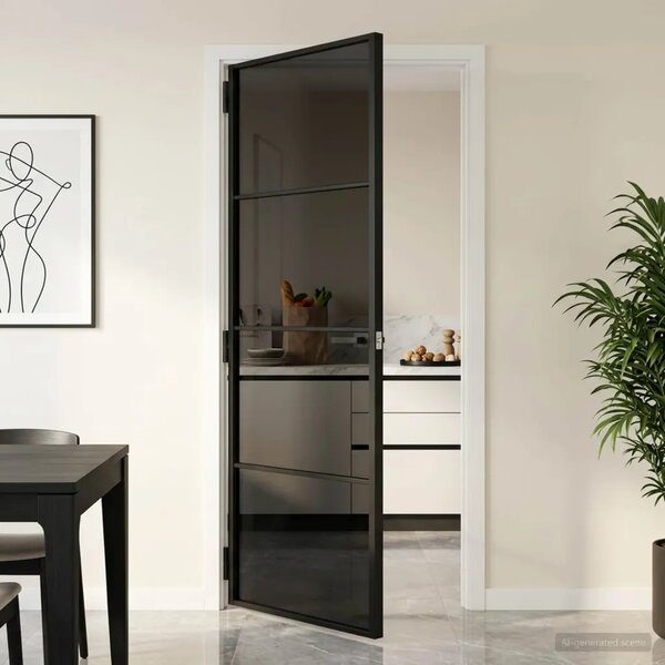 Unutarnja vrata 83 x 201 5 cm Kaljeno Staklo i Aluminij - Crna 83 x 201 5 cm 3 vodoravne šipke