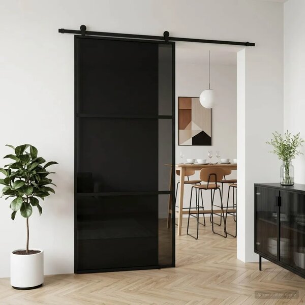 Klizna vrata 102 x 205 cm Kaljeno Staklo i Aluminij - 102 x 205 cm 2 horizontalne šipke (tamno prozirno staklo)