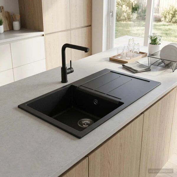 Jednostruki kuhinjski sudoper Granite 78 x 50 x 20 cm Grafitna - Grafitna 780 x 500 mm (korito 345 x 436 mm)